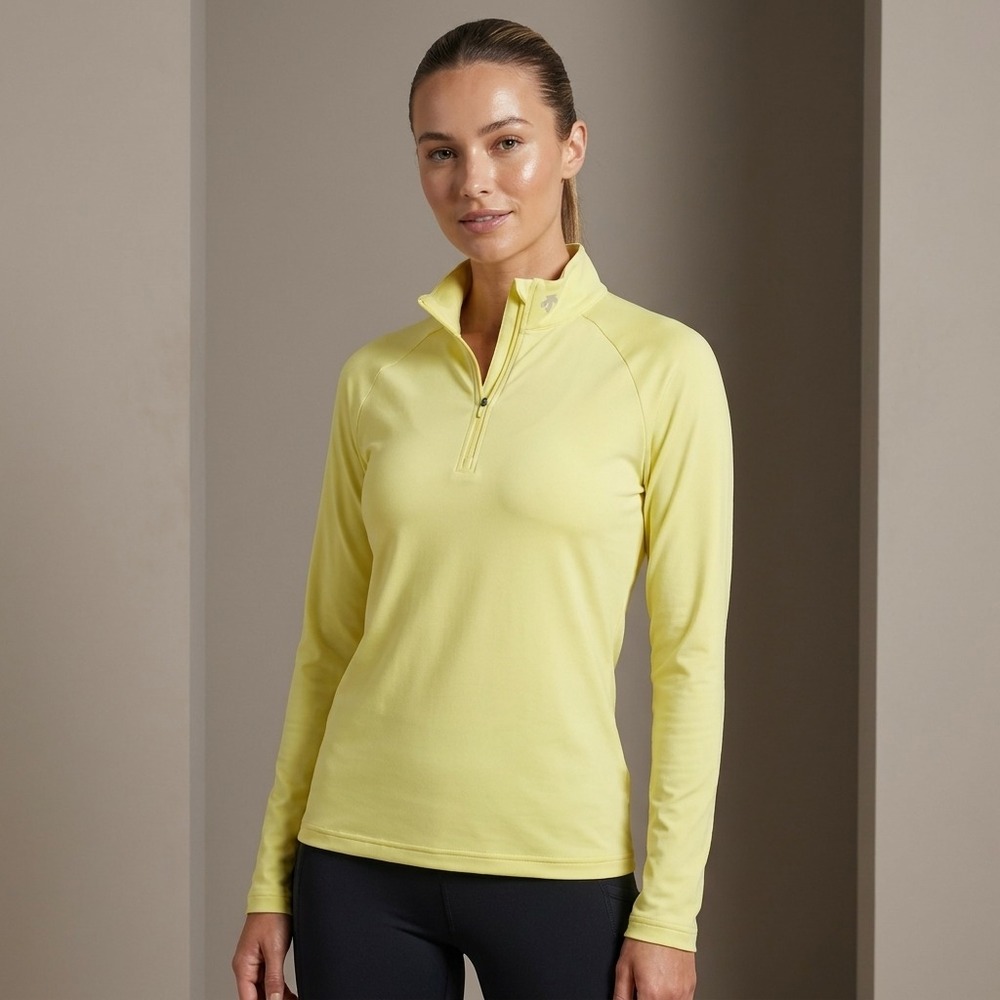 DESCENTE Women Quarter Zip Pullover S Yellow Synthetic Sporty Gorpcore